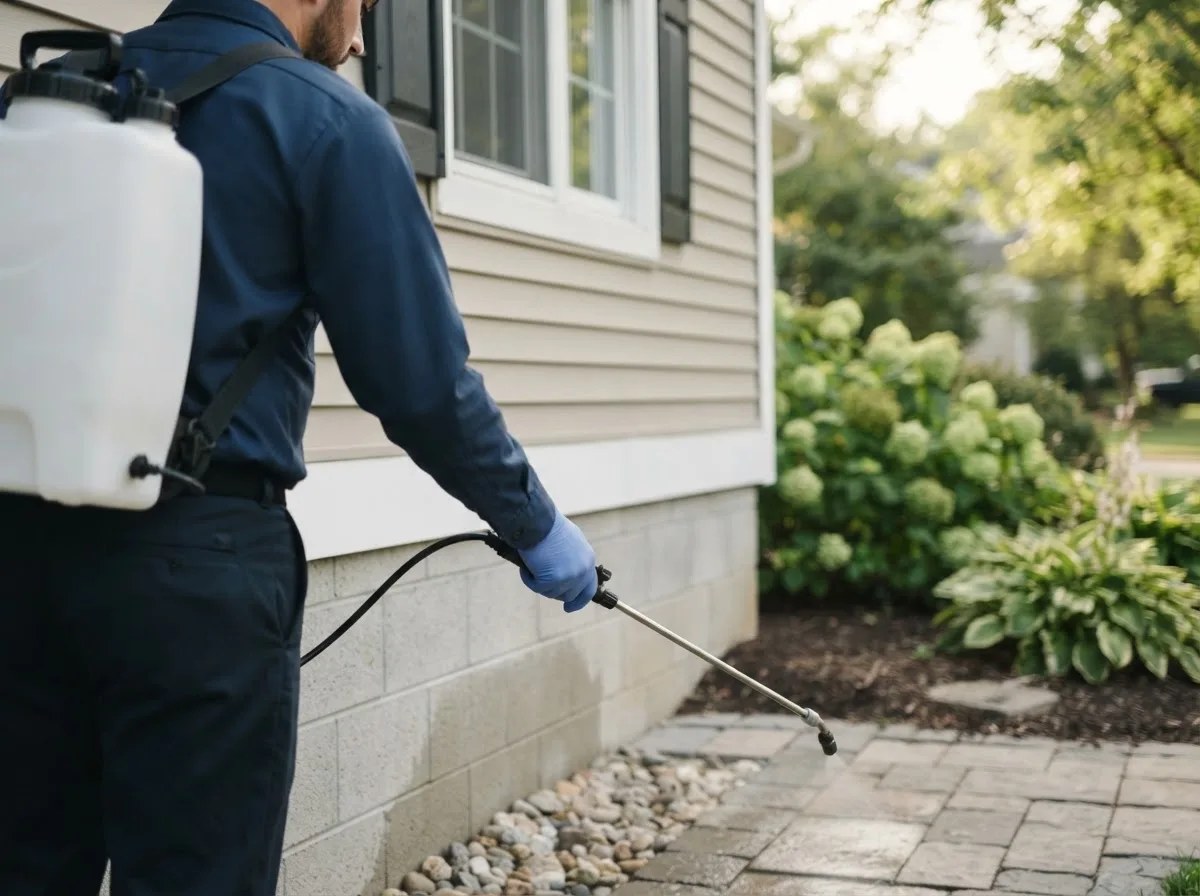 Pest control technician inspecting a home in Amity, PA